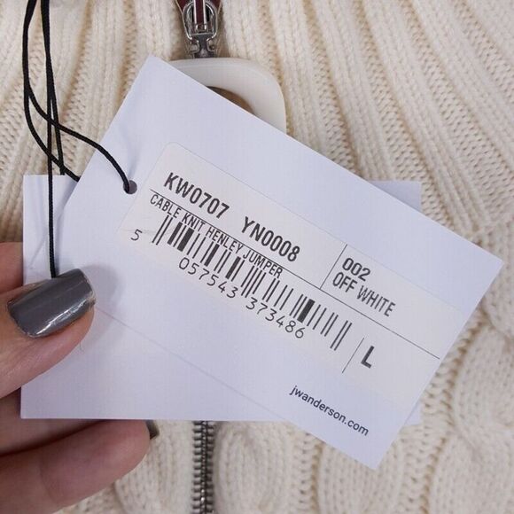 JW ANDERSON Mens Sweater Large Cream 1/4 Zip Cable Knit 100% Merino Wool $690 - Picture 3 of 8